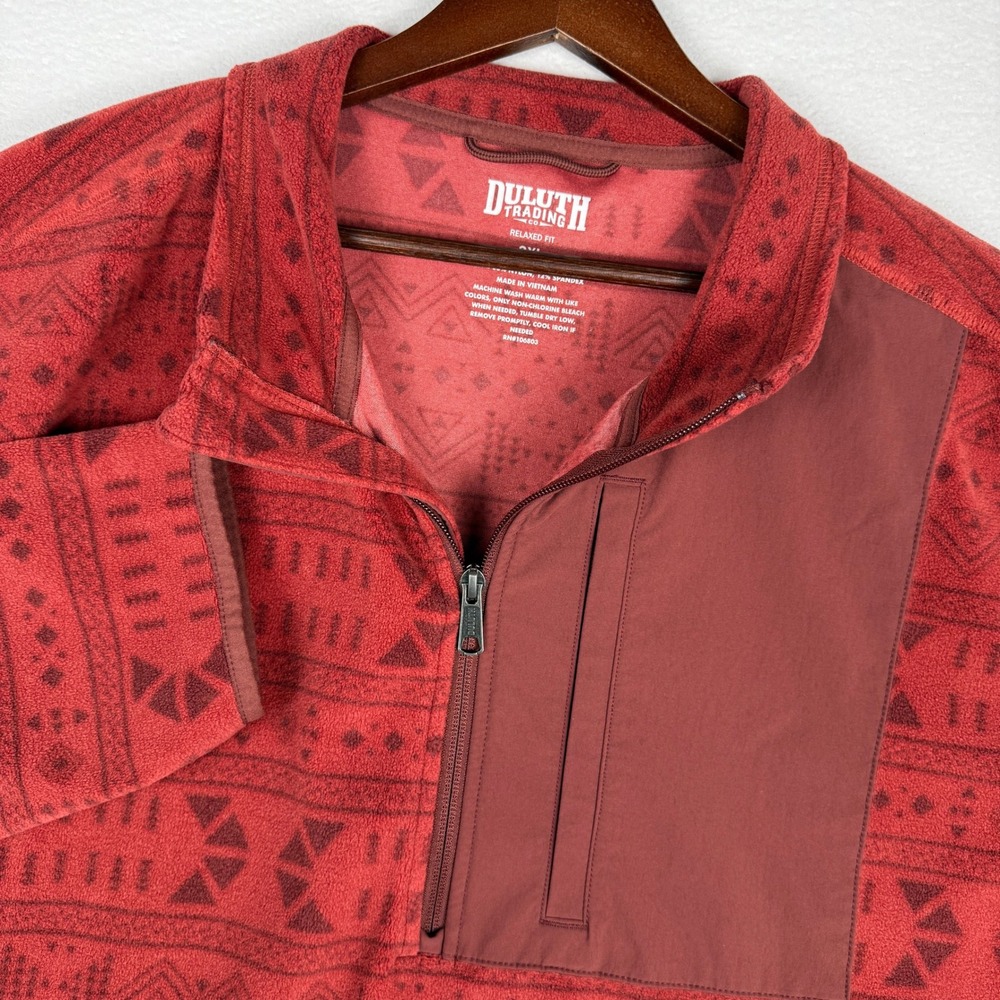 Duluth Trading Co 1/4 Zip Fleece Pullover Mens 3XL Red Southwestern Geometric